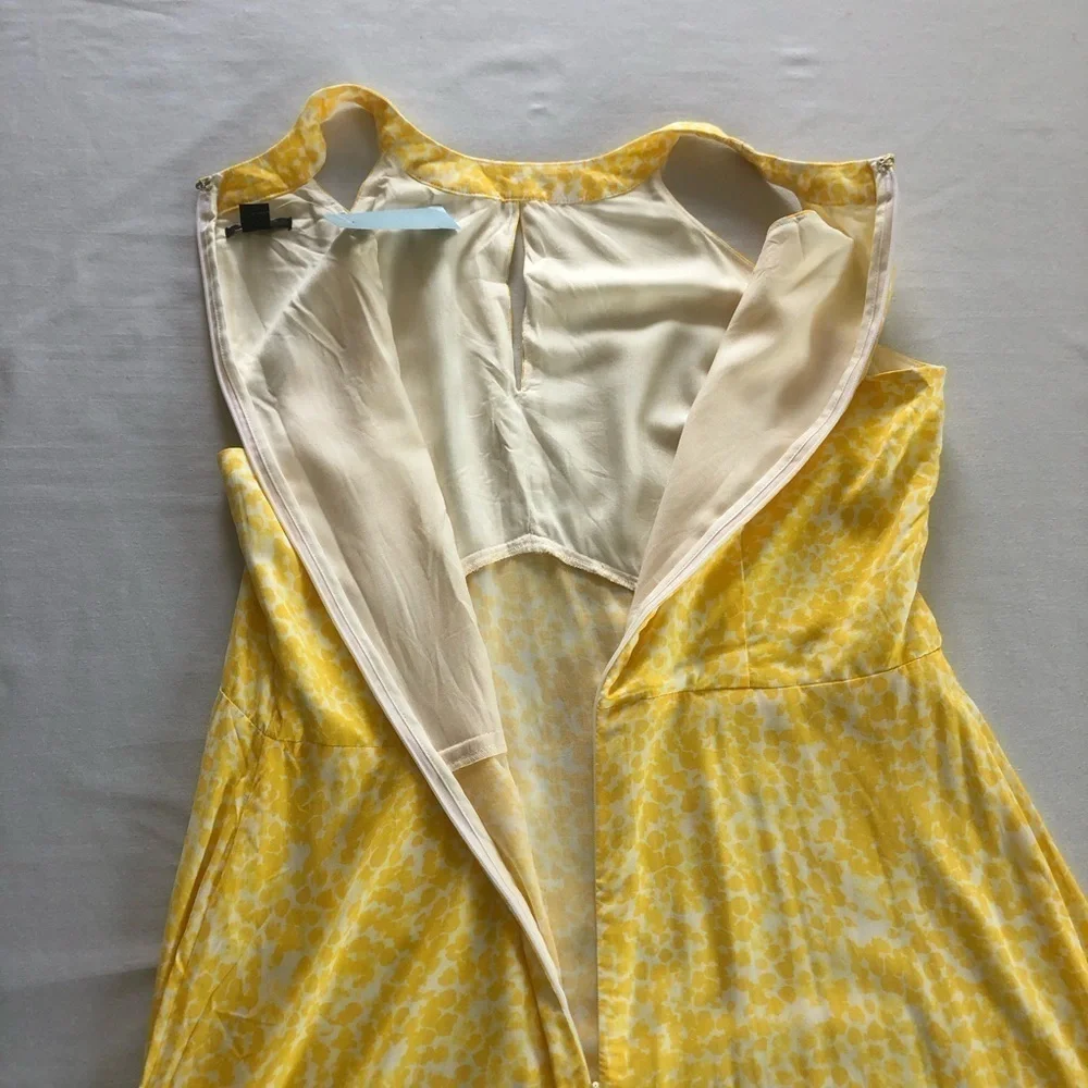 Ann Taylor Factory Petite 12P 100% Rayon Yellow Watercolour Halter Dress - Picture 9 of 13